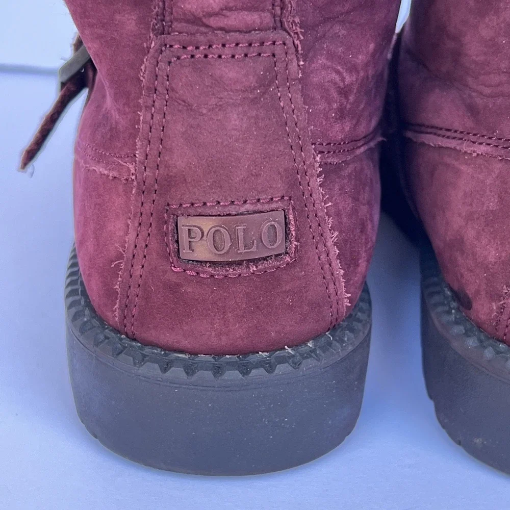 Polo Ralph Lauren Polo Bear Burgundy Leather Ranger Combat Hi II Boots Sz 4.5 US